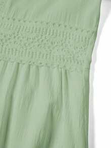 Ellevyn Women's Woven Jacquard Texture Spring Style Deep V-Neck Solid Color Ruffle Hem Lace Trim Summer Dress - Mint Green - View 8