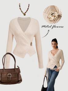 SHEIN MOD Suéter envolvente de cuello en V elegante y casual para mujer en otoño/invierno