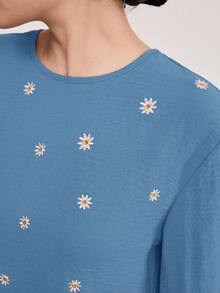 Veilorie 2pcs/Set Women's Casual Crew Neck Long Sleeve Ruched Top And Pants Set - Blue - View 5