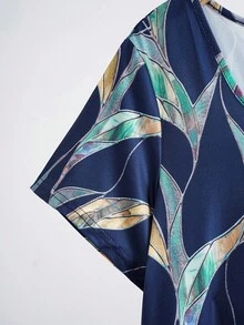 EMERY ROSE 大码女式蓝色花卉印花短袖方领连衣裙