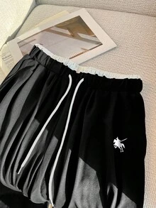 Franclia 女士休闲骑士条纹印花 T 恤上衣和松紧腰撞色阔腿裤套装，适合春夏季 - 彩色 - 查看 6