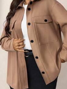 SHEIN LUNE Plus Size Casual Overcoat, Suitable For Autumn/Winter - Khaki - View 6