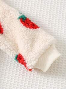 Cozy Pixies 2pcs Baby Girl Strawberry Pattern Thermal Lined Crew Neck Long Sleeve Sweatshirt Set, Suitable For Autumn/Winter Fall - Apricot - View 5