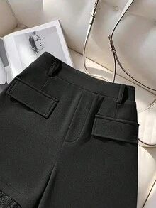 SHEIN Clasi Women's Fashionable & Elegant Lace Trim Elastic Waist Shorts - Black - View 3