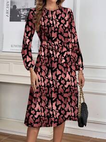 SHEIN Clasi Casual Minimalist Elegant Leopard Print Slim Fit Women Long Sleeve Dress, Autumn/ Winter Autumn And Winter Chic Dress - Pink - View 5