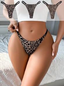 3pcs/Pack Sexy Leopard Print Women's Thong Underwear, Fashionable & Breathable ClassicAnimalPrint - Multicolor - View 2