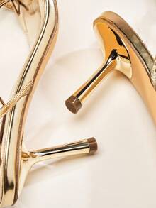 SHUZIA New Ladie's Fashionable Light Gold Ankle Strap Buckle Square Toe Mid Heel Party Spring Summer Heeled Sandals For Christmas - Gold - View 6