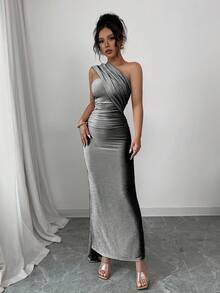 Elenzga Đầm Maxi Dự Tiệc Sang Trọng, Nhẹ, Gợi Cảm, Không Đối Xứng, Vai, Eo, Ôm Sát, Dệt Kim Sáng Bóng, Co Giãn, Thoải Mái, Sang Trọng, Thoải Mái, Dành Cho Đêm Hẹn Hò/Tiệc - màu đen - Xem 4