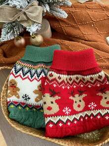 PETSIN 1 件红绿姜饼人麋鹿圣诞宠物毛衣小狗衣服小型犬和猫冬季保暖 - 彩色 - 查看 1