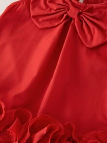 Elladie kids Vestido elegante sin mangas para niñas bebé con decoración de lazo y volantes en el bajo de malla, para primavera/verano - Rojo - Ver 5