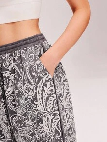 LUVLETTE 女士节日睡衣棉质滚边装饰双口袋可作为家居服裤子休闲透气裤内衣外套