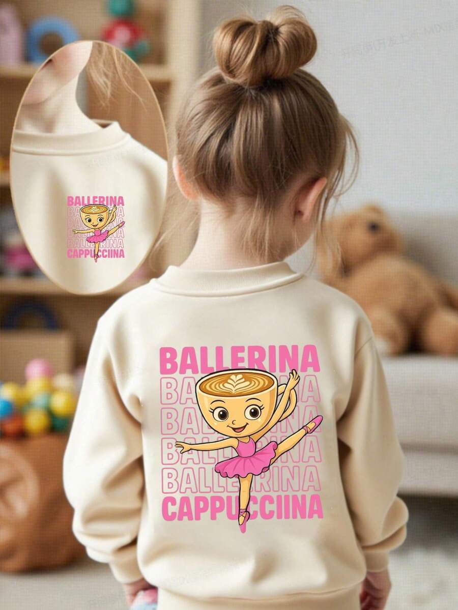 Young Girl' Basic Round Neck Fleece Sweatshirt - White Fall Winter - Black - View 1