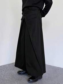 Manfinity Roghcode Men's Slanted Cut Solid Color Minimalist Pants, Fall