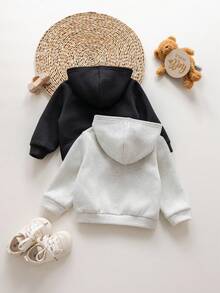 SHEIN 两件套女婴可爱休闲针织连帽夹克，秋冬百搭简约 - 彩色 - 查看 2