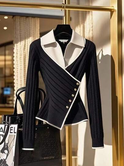 Franclia Women's Fashion 2 In 1 Decorative Button Front T-Shirt