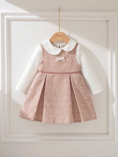 Souflis Souflis 两件套女婴优雅装：厚实长袖上衣搭配时尚背带裙，适合上学、外出和玩耍，2025 年秋冬新品