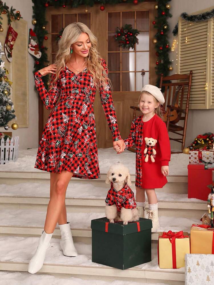 PETSIN 1件红色和黑色格子雪花可爱宠物圣诞节服装 - 彩色 - 查看 7