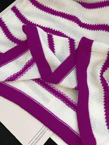 GlowEve CURVE Plus Size Casual Commuter Striped Short Sleeve Knit Top - Hot Pink - View 7