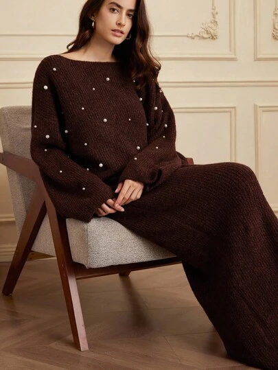 Aveloria Rosie 2pcs Set: Beaded Oversized Sweater Dress, Fashion Design