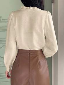 DAZY Elegant Stand Collar Puff Sleeve Women Blouse Long Sleeve Top