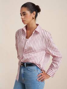 INAWLY Women's Casual Commuter Striped Long Sleeve Shirt - Multicolor - View 5