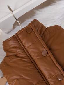 SHEIN 1 件婴幼儿男女款时尚简约街头风格棕色夹棉背心夹克，适合日常上学穿着，冬季 - 棕色 - 查看 3