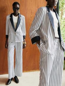 Lumivelle Striped Patchwork Suit Set - Black and White - View 1