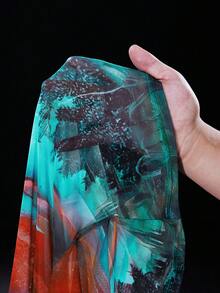 BamGleam 女式抽象印花长袖网眼复古性感上衣 - 彩色 - 查看 7