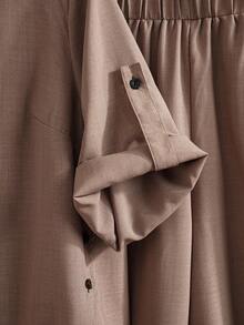 EMERY ROSE Plus Size 2pcs Set: Summer Holiday Casual Roll-Up Sleeve Shirt & Long Pants - Khaki - View 4