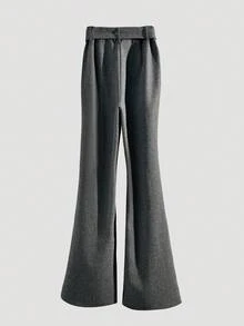 GlowEve Women's High-Waisted Flared Leg Pants, Grey, Thick Thermal Lining, Elegant & Slimming, Suitable For Autumn/Winter