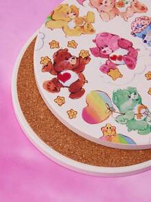 SHEIN X Care Bears 杯垫4件套，吸水饮料杯垫带支架，热带度假风格陶瓷饮料杯垫，用于保护桌面，茶几装饰，非常适合家居装饰，搬家礼物 - 彩色 - 查看 5