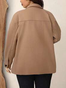 SHEIN LUNE Plus Size Casual Overcoat, Suitable For Autumn/Winter - Khaki - View 2
