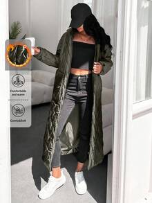 EURMUSE Women Zip-Up Solid Color Long Sleeve Casual Hooded Winter Jacket - Hijau Tentara - View 1