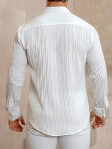 Manfinity Mode Áo sơ mi công sở dài tay màu trắng, vải jacquard gợn sóng độc đáo, thoải mái, tối giản và thanh lịch, phù hợp mặc đi làm hoặc thường ngày, mùa thu - trắng - Xem 4