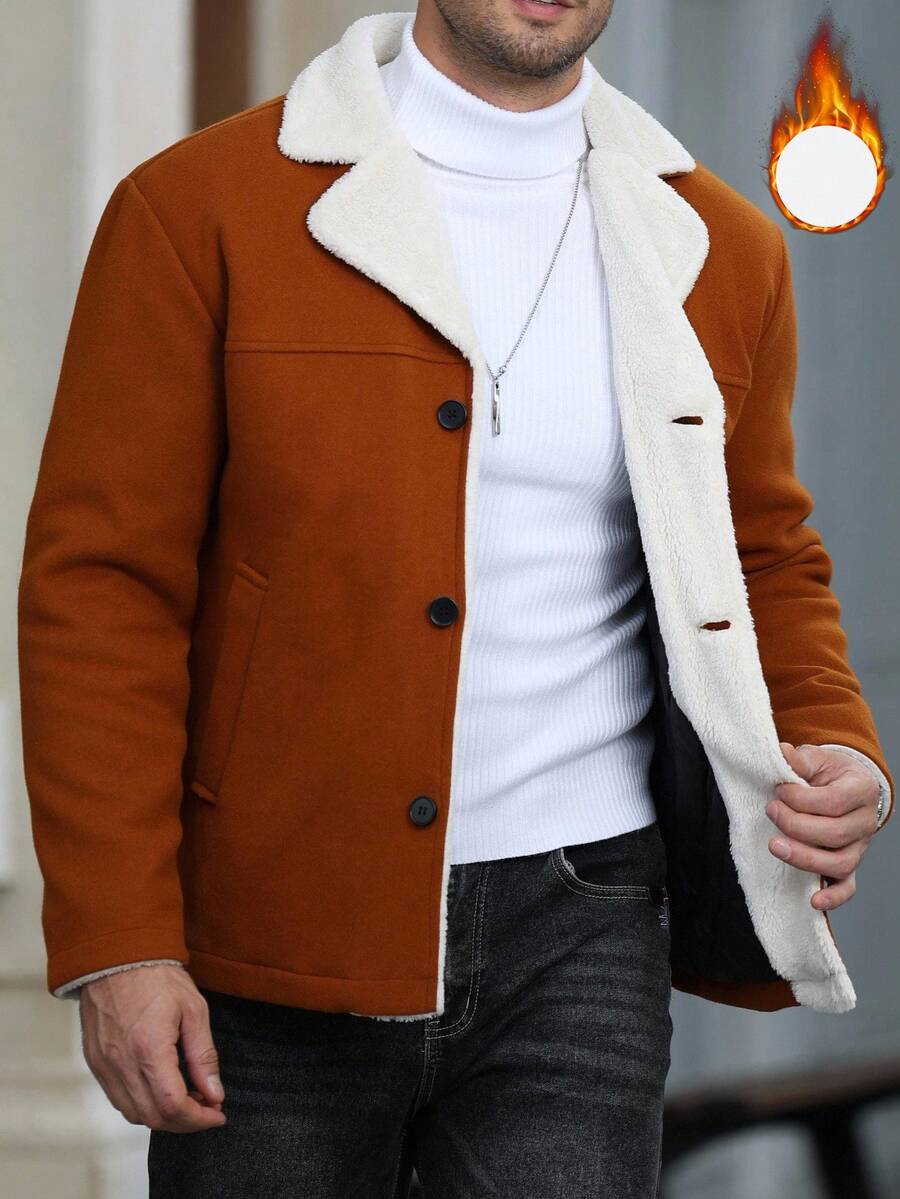 Manfinity Homme 男士休闲带衬里夹克，秋冬款 - 卡其色 - 查看 1