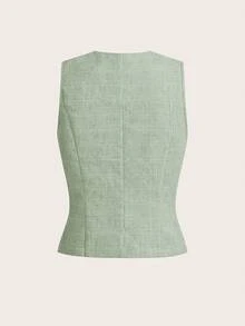 Ellevyn Women's Minimalist Front Button Vest And Shorts Set, Office/Commute Style, Summer - Green - View 5