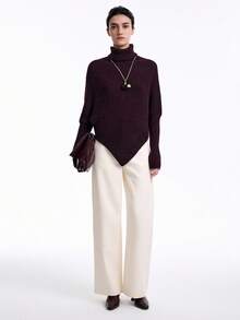 Aalyst Áo len dài tay cổ lọ tối giản màu trơn dành cho nữ, mặc hàng ngày - Màu Đỏ Sâu - Xem 5