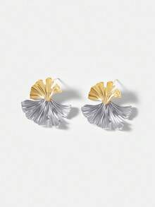 MOTF PREMIUM PENDIENTES DE DISEÑO ÚNICO CON TEXTURA METÁLICA DE DOS TONOS EN FORMA DE HOJA DE ALMENDRA - Dorado - Ver 7