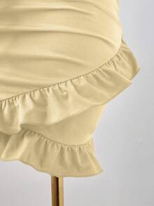 Sunspun Rochie de seară pentru femei, mărime plus, culoare solidă, sexy, cu decolteu în V, cu nod în V, talie încrețită, scobită în gol - Caisă - Vizualizare 5