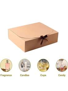 2/4/10PCS Kraft Gift Box With Lid & Ribbon - For Weddings/Birthdays/Christmas Gifting - Gold - View 4
