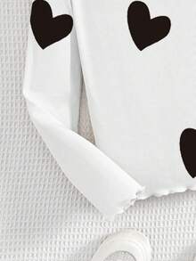 SHEIN 3 件套青少年女孩休闲百搭修身立领长袖心形印花 T 恤，秋冬 - 彩色 - 查看 4