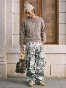 AXEPEAK Men's Casual Crew Neck Drop Shoulder Long Sleeve Numeric Pattern Knit Pullover Sweater, Fall Winter - Coffee Brown - View 5