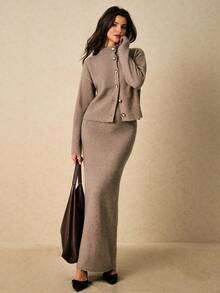 Poéselle Women's Casual Minimalist Turtleneck Sweater And Skirt 2 Pieces Set, Autumn/Winter,Brown Sweater ,Casual Sets For Women, Cozy Fall Layer,Women's Winter Sweater,Vintage Knitwear, Neutral Knit Top,Soft Knit ,Casual Sweater,Casual Outfit For Women,New Year Outfit ,Elegant Women,Fall/Winter,Cozy Fall And Winter Clothes For Women