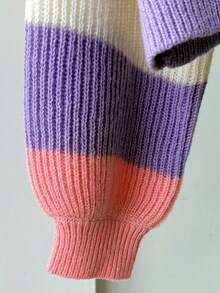 SHEIN 女童厚针织毛衣，简约风格，长袖，秋冬 - 淡紫色 - 查看 4