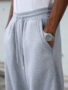 Major Grit Men's Solid Color Drawstring Waist Pockets Wide Leg Loose Casual Sweatpants - Light Grey - View 4