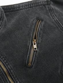 Manfinity Roughcore Men's Black & Grey Patchwork Denim Long Sleeve Jacket, Retro Slim Fit Punk Washed Black Street Going Out For Chore Jacket, Fall - Black - View 4