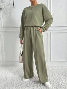 Chiquease Bộ 2 áo nỉ trơn màu và quần nỉ thể thao - màu xanh lá - Xem 5