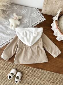 SHEIN Baby Girl Autumn&Winter Coat Casual Style Thicker And Warmer Jacket Fall - Khaki - View 2