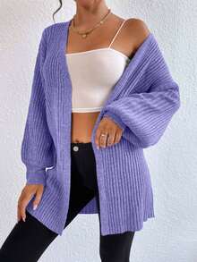 EURMUSE Casual Versatile Solid Color Dropped Shoulder Loose Cardigan,Cardigans For Women,Long Cardigans Woman,Petite Cardigans,Cardigans - Lilac Purple - View 3