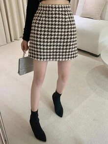 DAZY Váy mini họa tiết răng sói thanh lịch, thích hợp mặc hàng ngày cho mùa đông - màu đen - Xem 7
